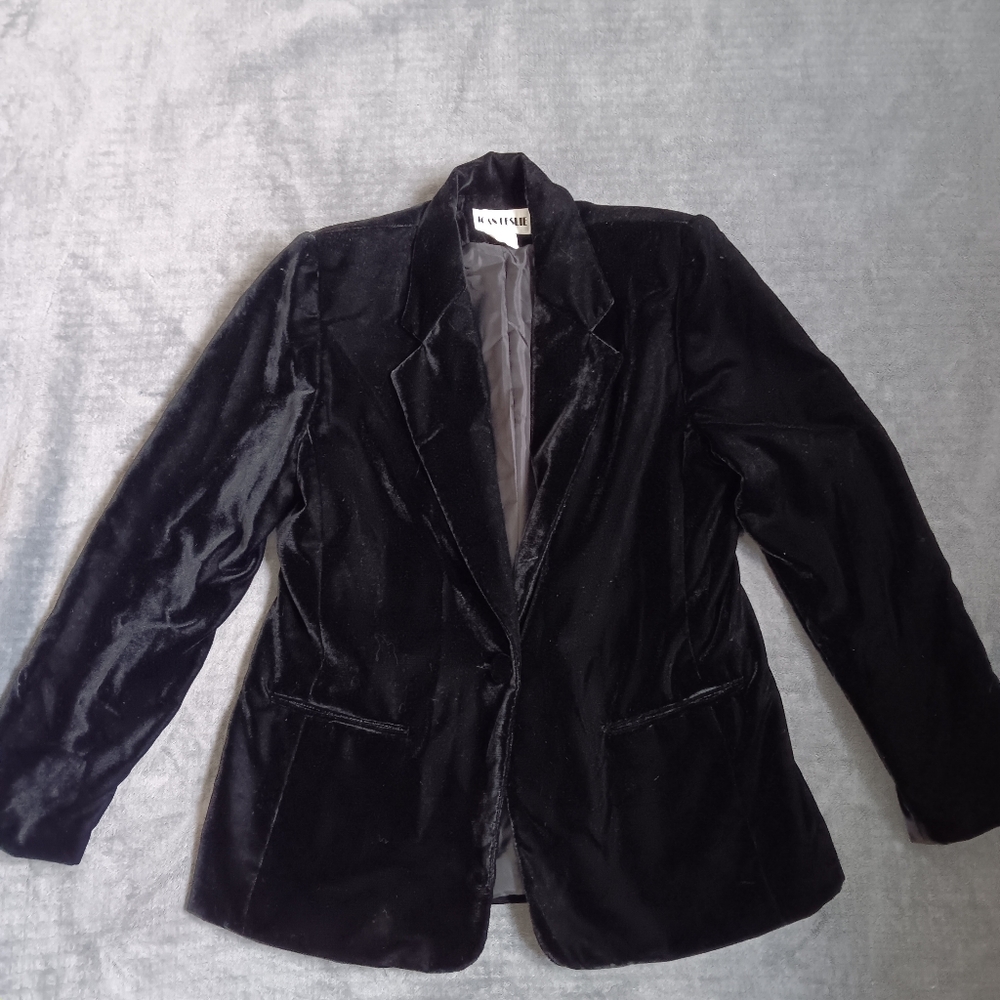 Vintage Glossy Black Velvet Blazer Jacket Womens 8P Steampunk Gothic Academia